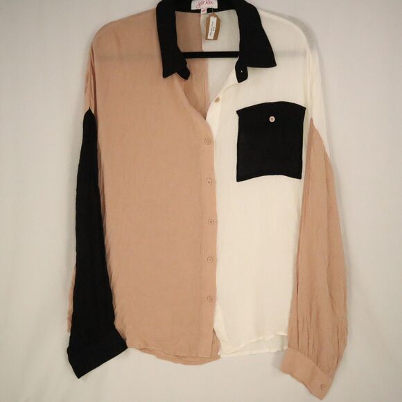 Jess Lea Colorblock Button down Blouse Size 2X Lightweight NEW - Picture 1 of 11